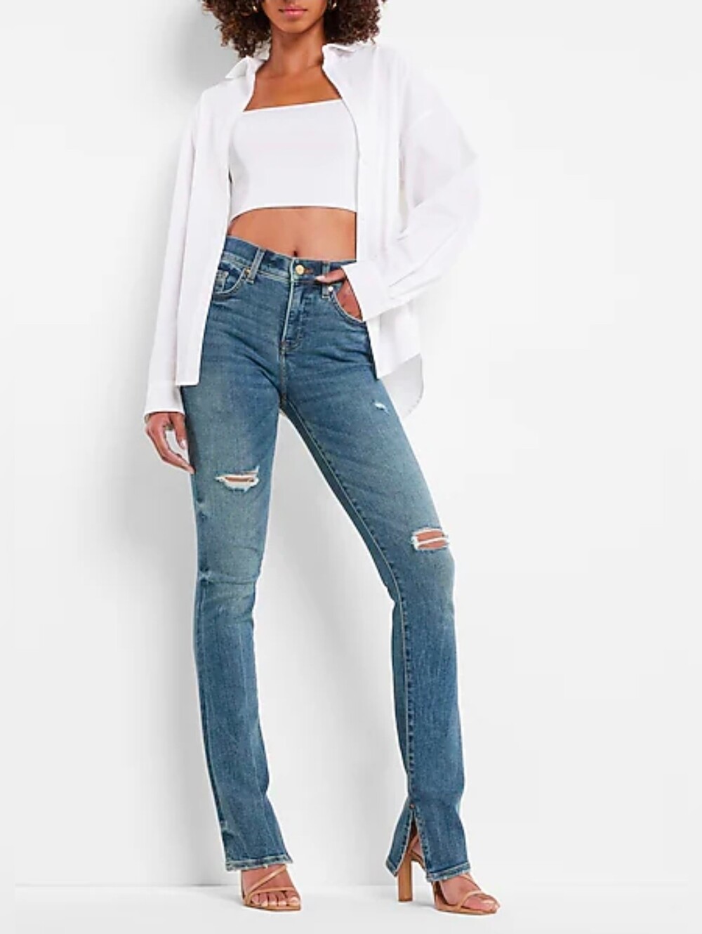 Express Skyscraper Mid Rise Distressed Jeans Size 8 Regular